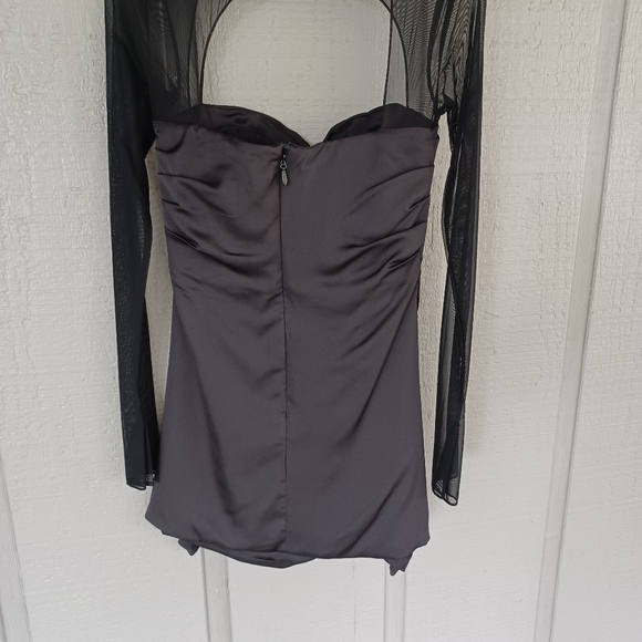 Alieva Maya Draped Corset Mini Dress Size L Women Long Sleeve Silk Satin Black - Picture 7 of 14